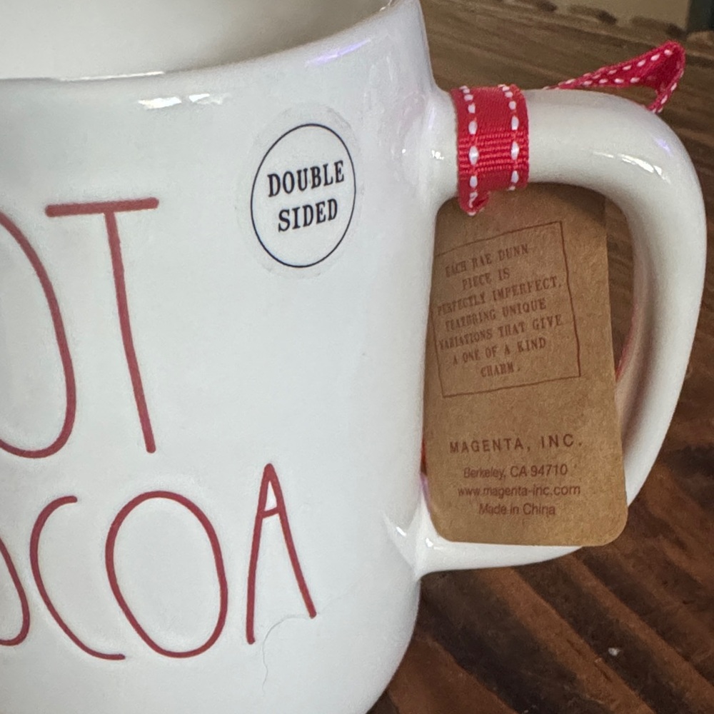 Rae Dunn White Ceramic Mug with Red Ribbon and Gingerbread House Design - Picture 3 of 5